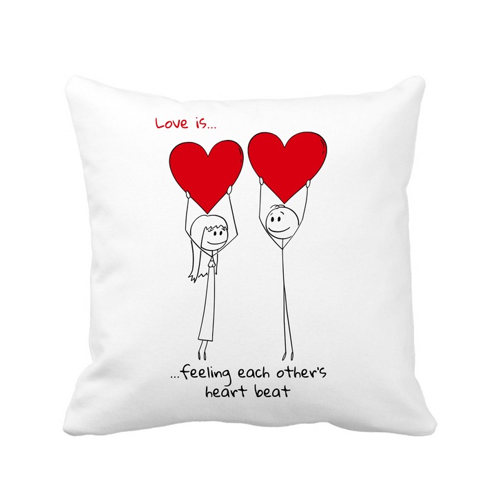 Perna personalizata decorativa, 40x40 cm, alba, pentru indragostiti, iubire