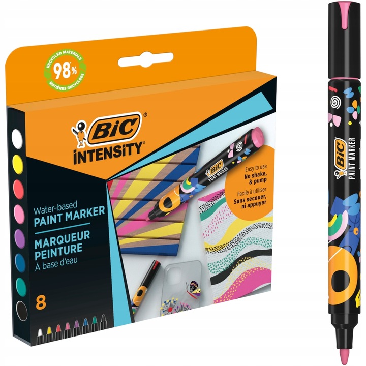 Комплект акрилни маркери BIC Intensity, 8 броя, водоустойчиви, ярки цветове