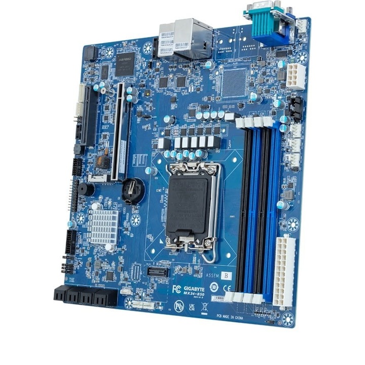 Дънна платка Gigabyte MX34-BS0, LGA 1700, 4x DIMM, 8x SATA, 1x M.2, 2x 1Gbe, Micro ATX, Синя