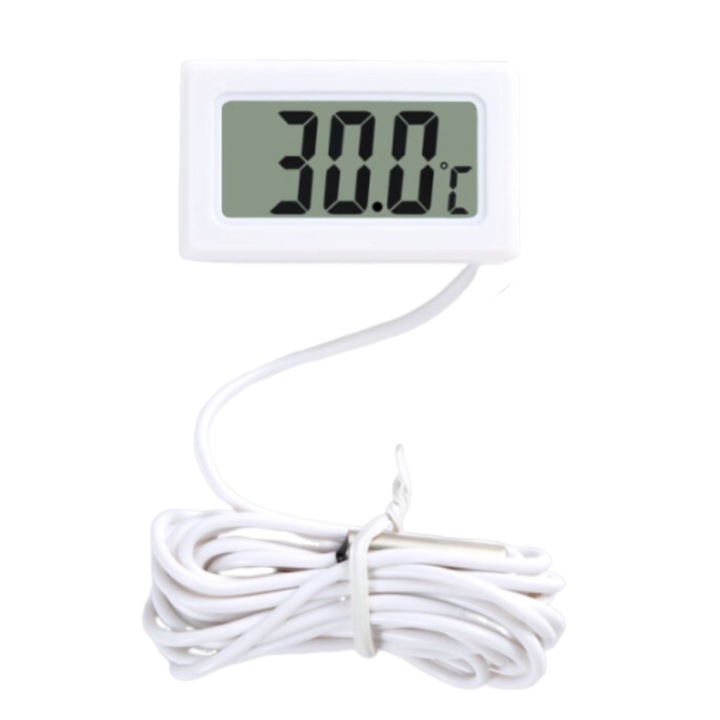 Termometru digital mini cu sonda, Enforose, LCD, plastic, pentru monitorizarea temperaturii, alb