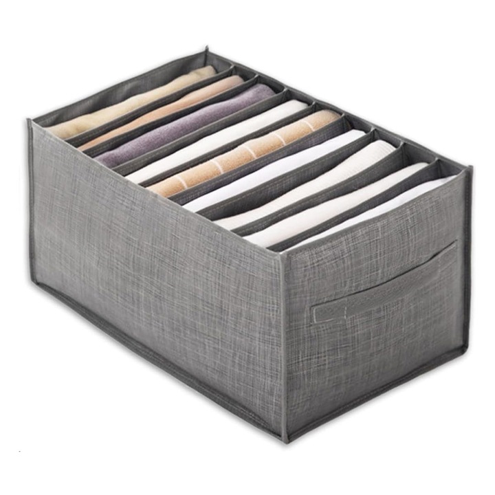 Кутия за съхранение на дрехи Enforose, голяма, 9 отделения, сива, 44x25x22см