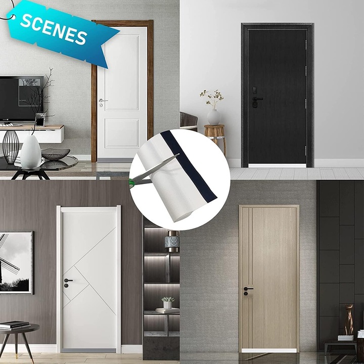 Blocator de curent pentru usi, alb, izolatie taiata, reduce zgomotul, se potriveste pentru usi interioare/exterioare