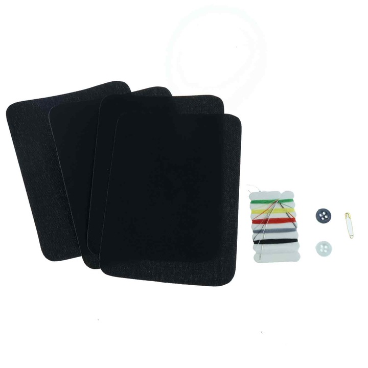 12 броя черни полиестерни лепенки за гладене - първокласно качество за ремонт и декорация на дрехи. Идеални за якета, дънки, ризи, палта, панталони, рокли и много други. Водоустойчива самозалепваща пластмаса