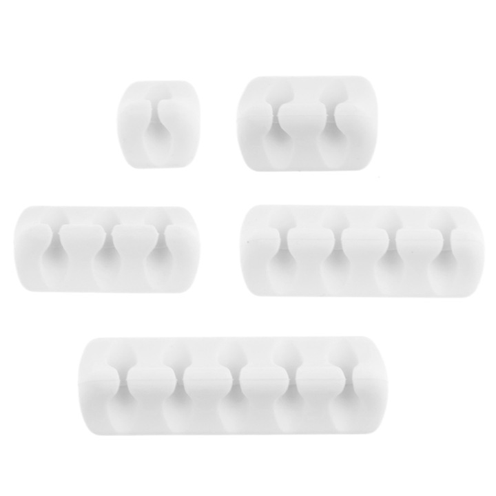 Комплект от 5 самозалепващи се кабелни скоби, Enforose, бели, различни размери