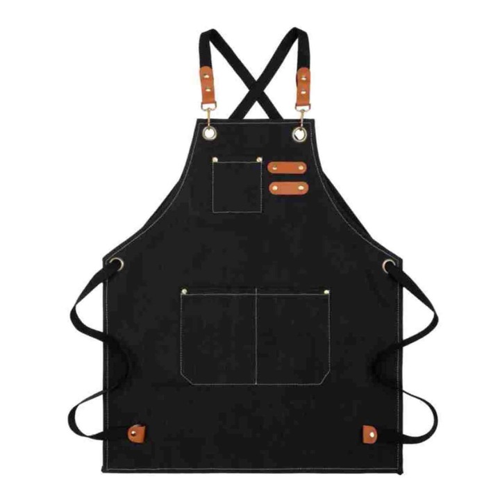 Детска готварска престилка, Enforose, черна, устойчив материал, с регулируеми презрамки, 1 брой