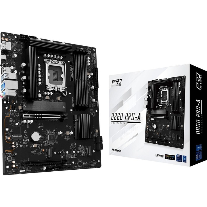 Дънна платка ASRock B860 PRO-A, LGA1851, 4xDDR5, 256GB, ATX