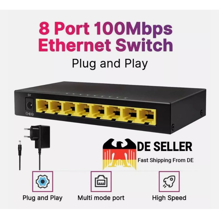 Switch de retea 8-Port Gigabit, fara management, compact, plug-and-play ...