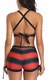 Дамски бански, щампа на райе, елегантен, 2 части, полиестер/спандекс, червено/черно, S INTL