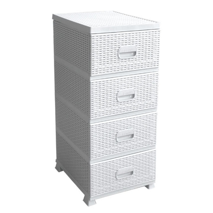 Dulap cu 4 sertare ratan culoare alb MN0133186