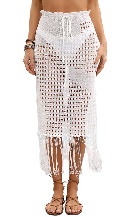Bojt strandszoknya, elegáns design, poliészter, fehér, XL INTL