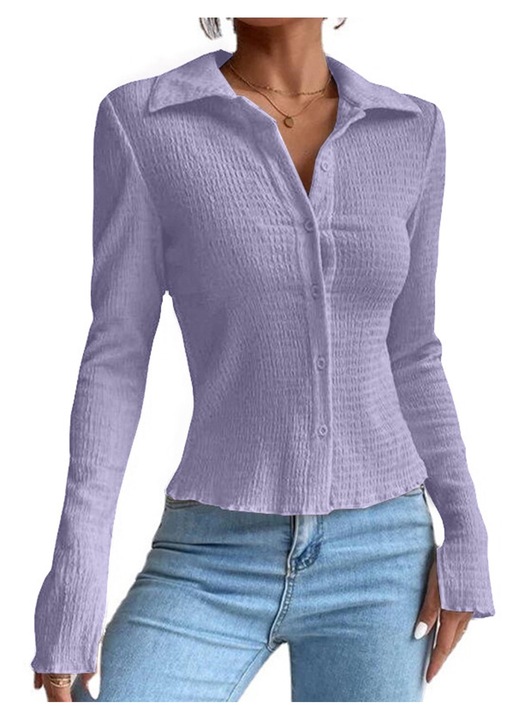 Női alkalmi ing, hosszú ujjú, vékony szabású dizájn, poliészter, lila, L INTL