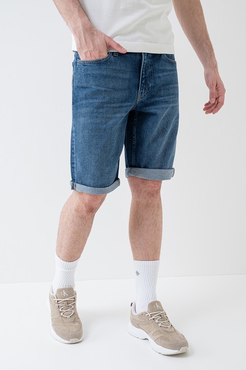 CALVIN KLEIN, Bermude din denim cu aspect decolorat, Albastru melange