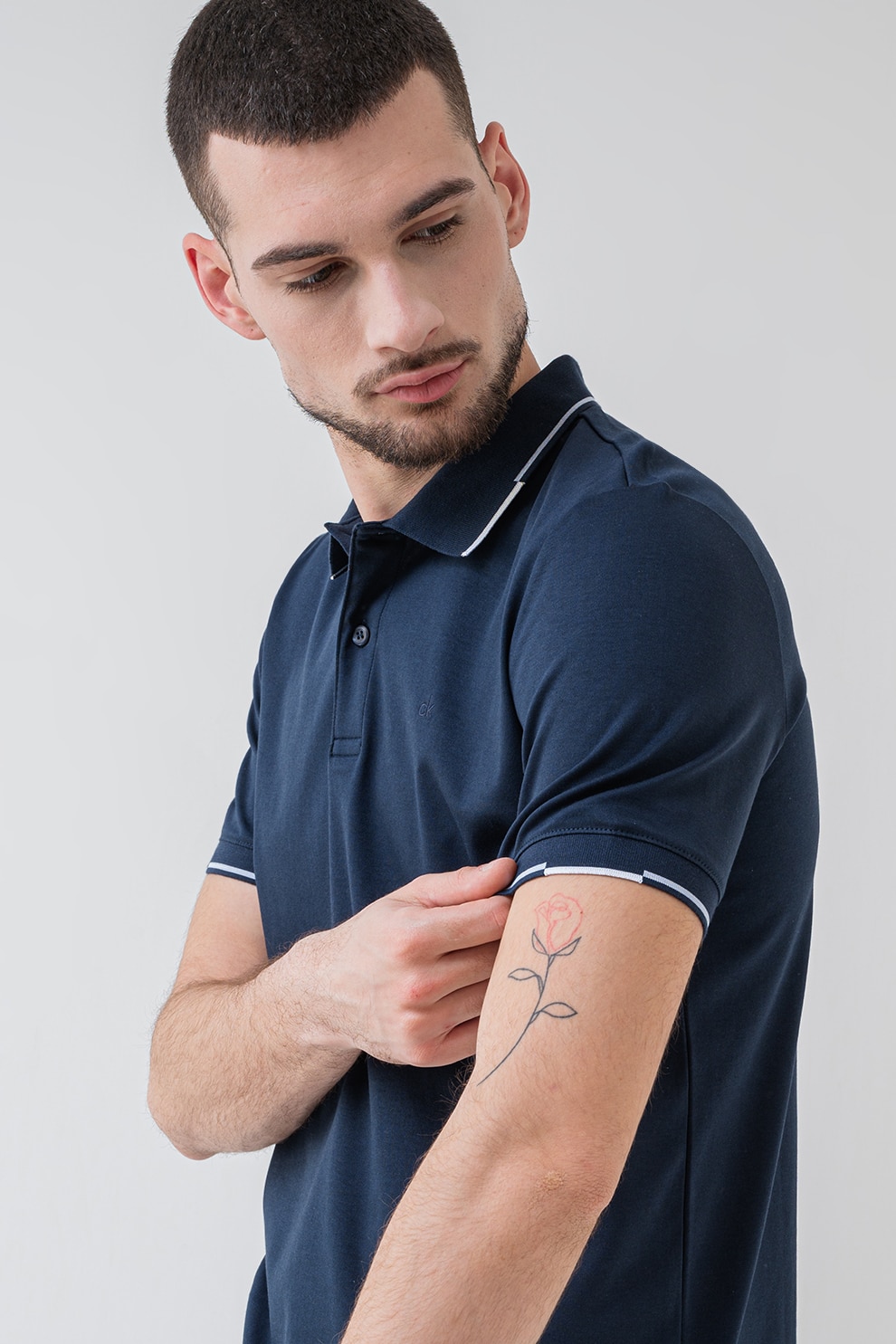 CALVIN KLEIN, Tricou polo de bumbac organic, Bleumarin, S
