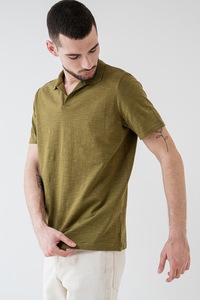 CALVIN KLEIN, Tricou polo din amestec de bumbac de bumbac organic, Kaki, M
