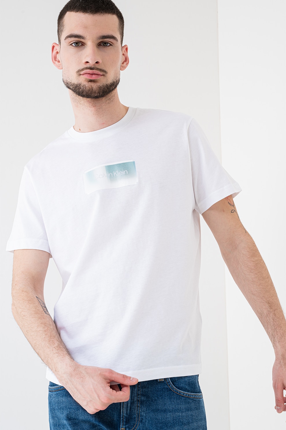 CALVIN KLEIN, Tricou din bumbac organic cu logo, Alb, S