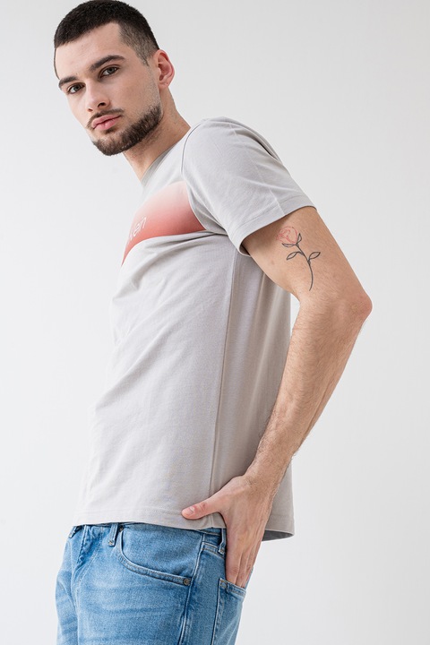 CALVIN KLEIN, Kerek nyakú pamutpóló, Világosszürke