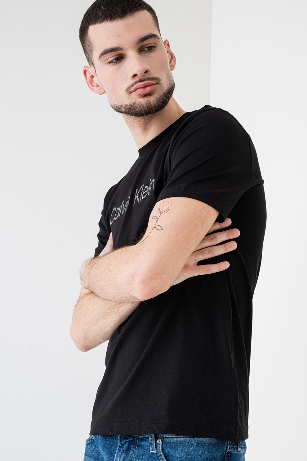 CALVIN KLEIN, Tricou din bumbac cu broderie, Negru, S