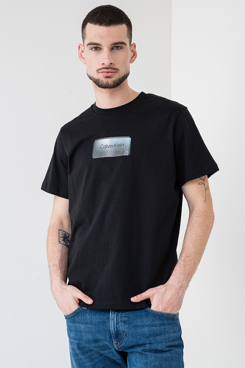 CALVIN KLEIN, Logós organikuspamut póló, Fekete