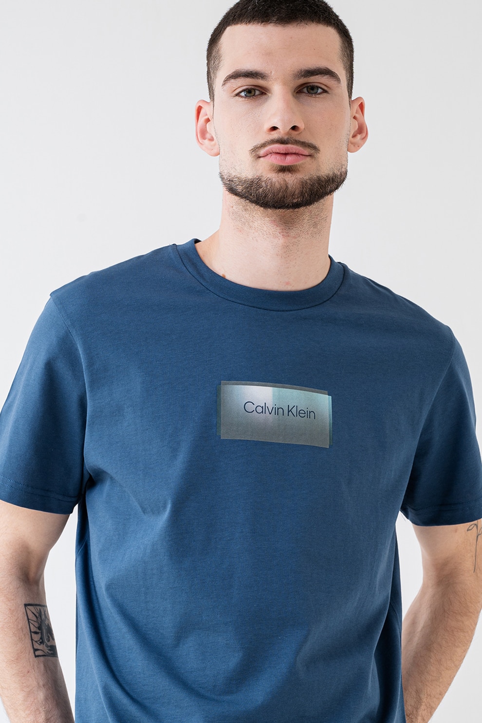 CALVIN KLEIN, Tricou din bumbac organic cu logo, Albastru prafuit, XL