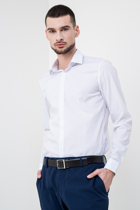 CALVIN KLEIN, Organikuspamut tartalmú szűk fazonú ing, Fehér/Világoskék, 38