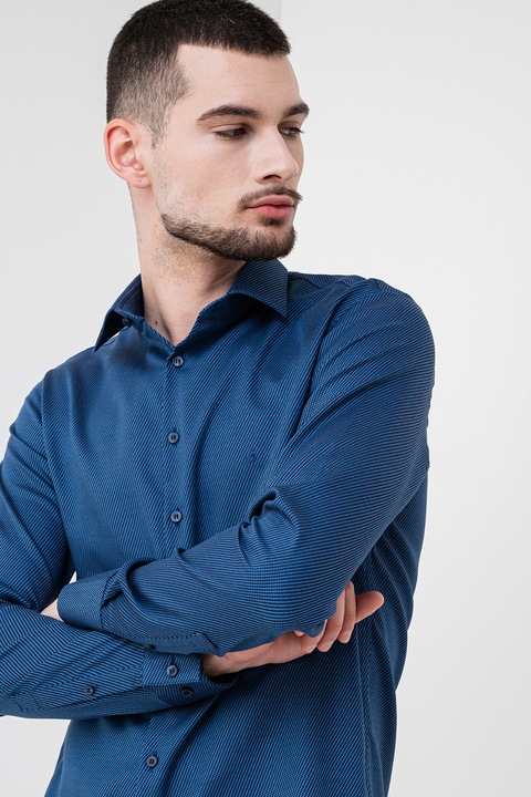 CALVIN KLEIN, Egyszínű ing hegyes gallérral, Fekete/Kék