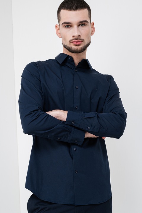 CALVIN KLEIN, Egyszínű szűk fazonú ing, Tengerészkék