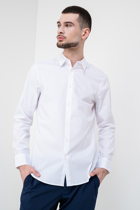 CALVIN KLEIN, Camasa slim-fit cu model uni, Alb