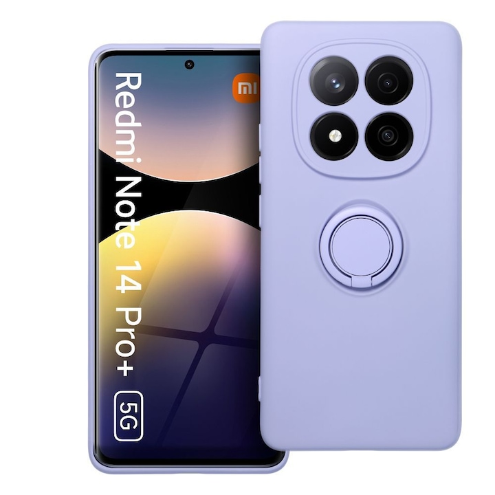 Husa pentru Xiaomi Redmi Note 14 Pro Plus 5G DaDen cu inel rotativ 360, Silicon Premium, Camera Protection, Antisoc, Mov deschis