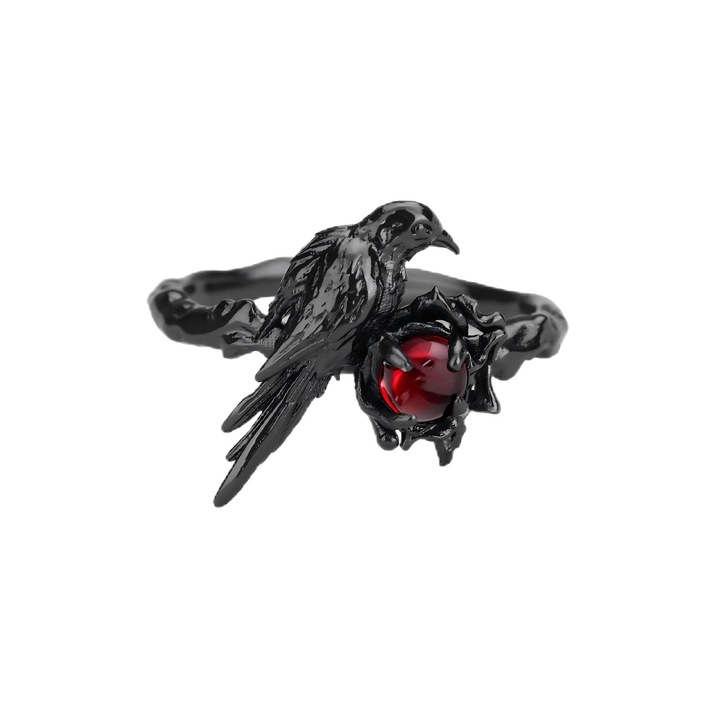 Inel retro corb, Metal, Negru/Rosu