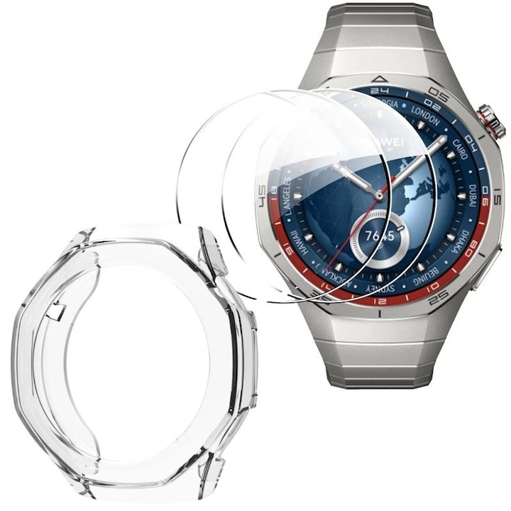 Set protectie ecran 2x folie protectie + husa pentru Huawei GT5 Pro 46mm, carcasa protectie, transparent