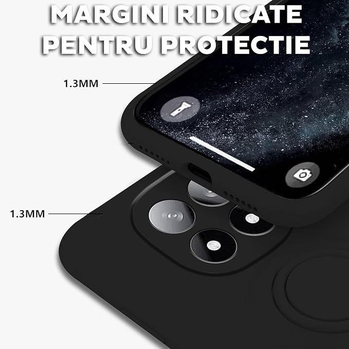 Husa pentru Xiaomi Redmi Note 14 Pro Plus 5G DaDen cu inel rotativ 360, Silicon Premium, Camera Protection, Antisoc, Negru