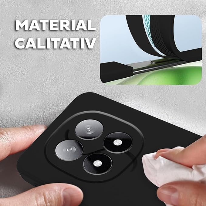 Husa pentru Xiaomi Redmi Note 14 Pro Plus 5G DaDen cu inel rotativ 360, Silicon Premium, Camera Protection, Antisoc, Negru