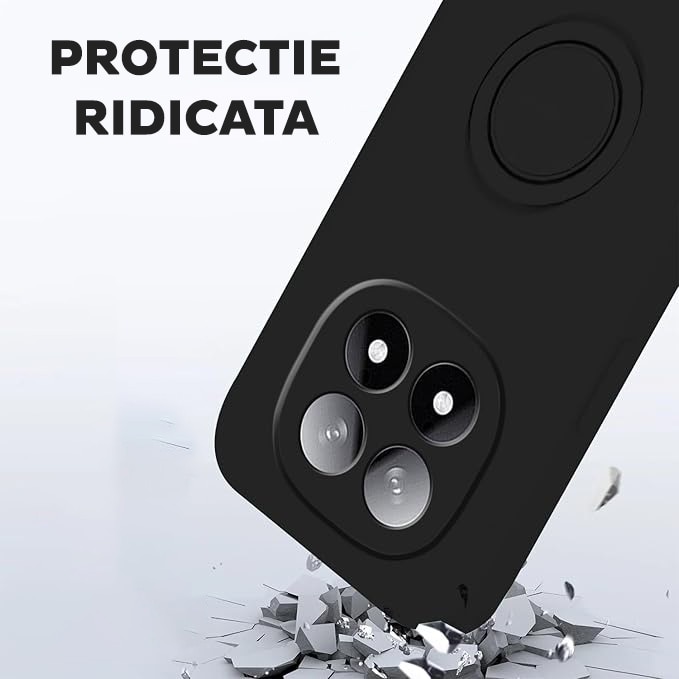 Husa pentru Xiaomi Redmi Note 14 Pro 5G DaDen cu inel rotativ 360, Silicon Premium, Camera Protection, Antisoc, Negru