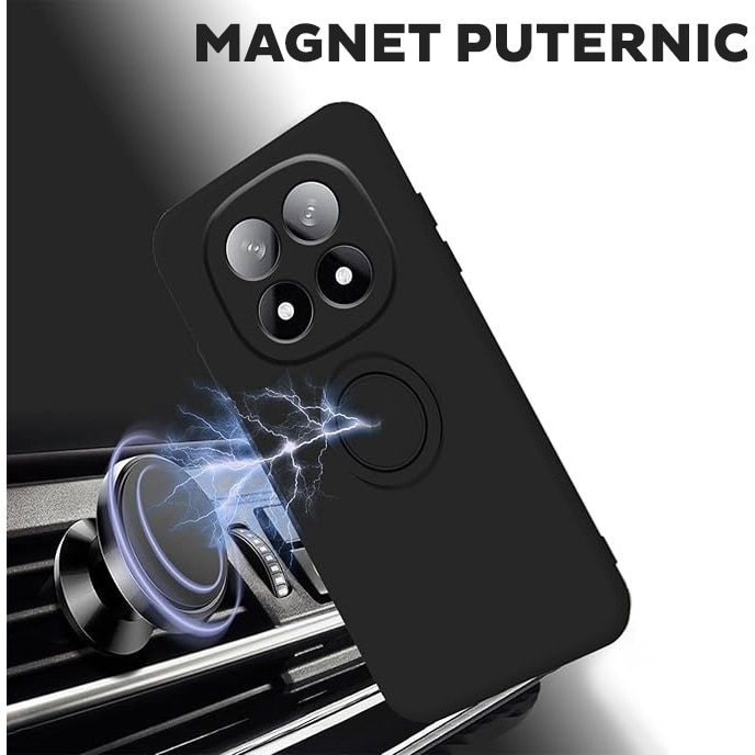 Husa pentru Xiaomi Redmi Note 14 Pro Plus 5G DaDen cu inel rotativ 360, Silicon Premium, Camera Protection, Antisoc, Negru