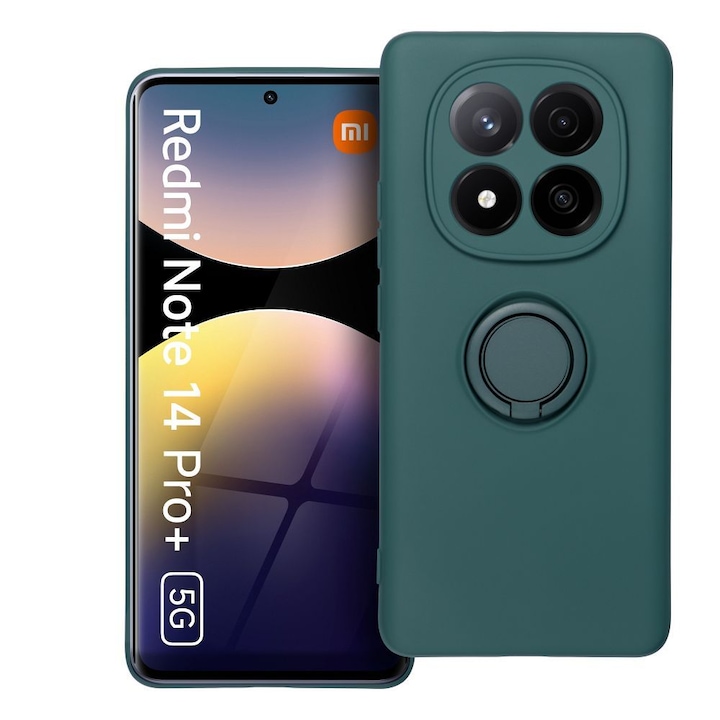 Husa pentru Xiaomi Redmi Note 14 Pro Plus 5G DaDen cu inel rotativ 360, Silicon Premium, Camera Protection, Antisoc, Verde
