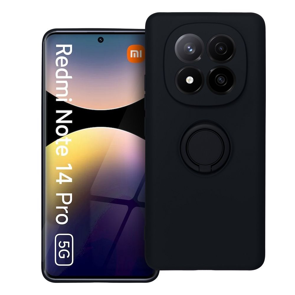Husa pentru Xiaomi Redmi Note 14 Pro 5G DaDen cu inel rotativ 360, Silicon Premium, Camera Protection, Antisoc, Negru