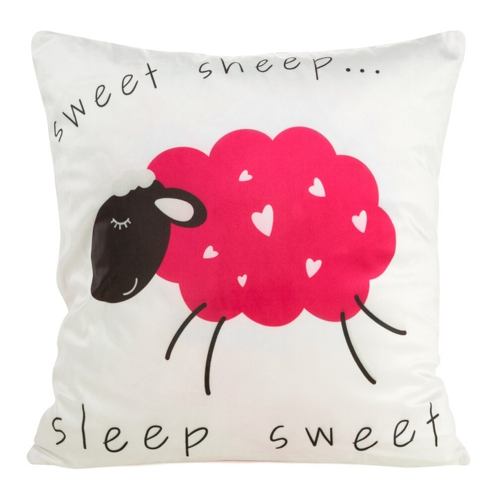 Fata de perna decorativa KIDS6 45x45 Design91 alb rosu dulce oaie
