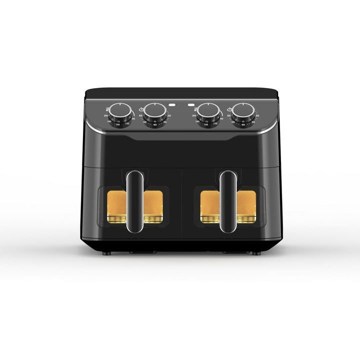 Olajmentes fritőz 2800W - 2 látható fiók 11L - 90 ~ 200℃ - Beépített világítás - Légkeveréses fritőz - Időzítő, gyors technológia