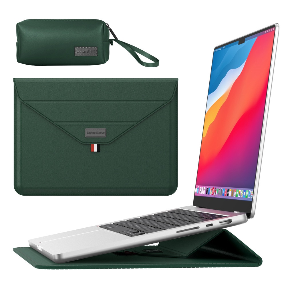 Geanta pentru laptop, verde, 13-14 inch, pentru Macbook Air/Macbook Pro/Surface/Lenovo, cu husa pentru accesorii, 355×252 mm, impermeabila, rezistenta la uzura, portabila