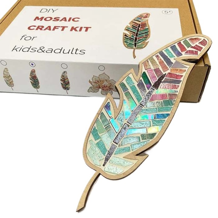 Set de mozaic cu forme de frunze, El Contente, multicolor, unelte incluse