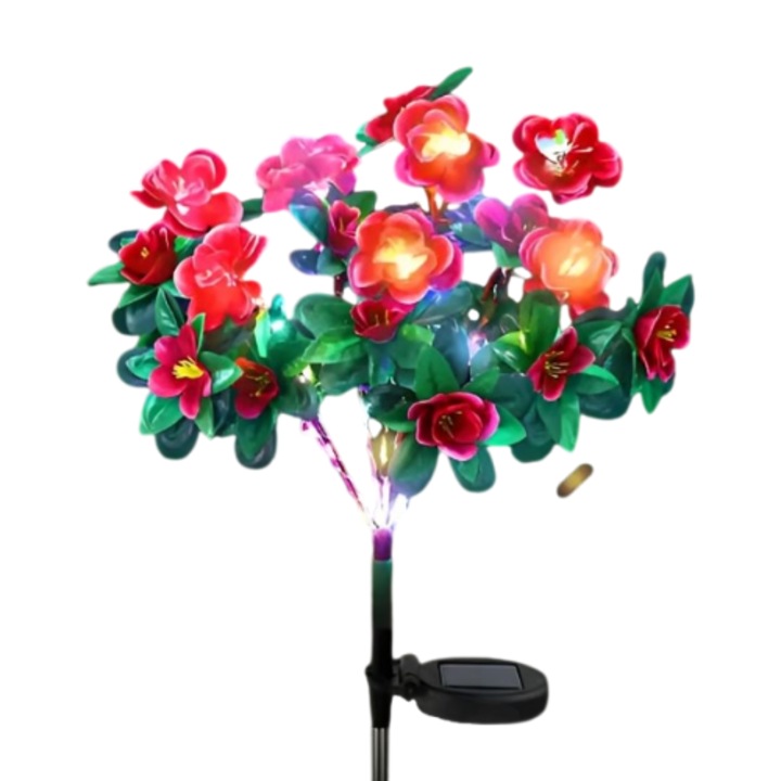 Lampa solara, forma buchet de flori, pornire automata seara, durabile, ecologice si usor de instalat, inaltime 70 cm - ROSILUME rosu