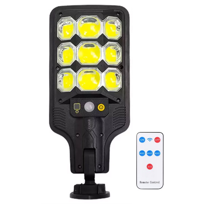 EDAR kültéri napelemes lámpa HS8037B modell, otthonra/kertre/teraszra, 63 COB Led, semleges fény, mozgásérzékelők, vízálló, időjárásálló IP65, fekete