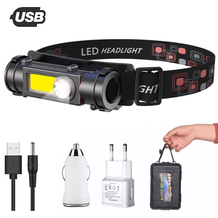 Челник, с двоен източник на светлина за монтиране на глава, einnenffer, акумулаторна COB мощна светлина за риболов, лампа за минно дело, преносимо фенерче за открито