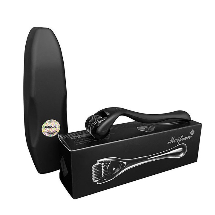 FomoX Derma Roller Titanium Microneedle - Roller cu microneedle pentru par, pielea fetei, barba, machiaj, frumusete pentru reducerea ridurilor si a cicatricilor cu ace de titan pentru masaj si regenerare (0,5 mm negru)