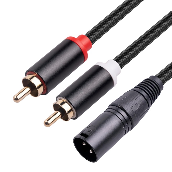 Cablu audio XLR tata la 2 RCA tata, Pili-Paradise, 1m, protectie EMI/RFI, flexibil