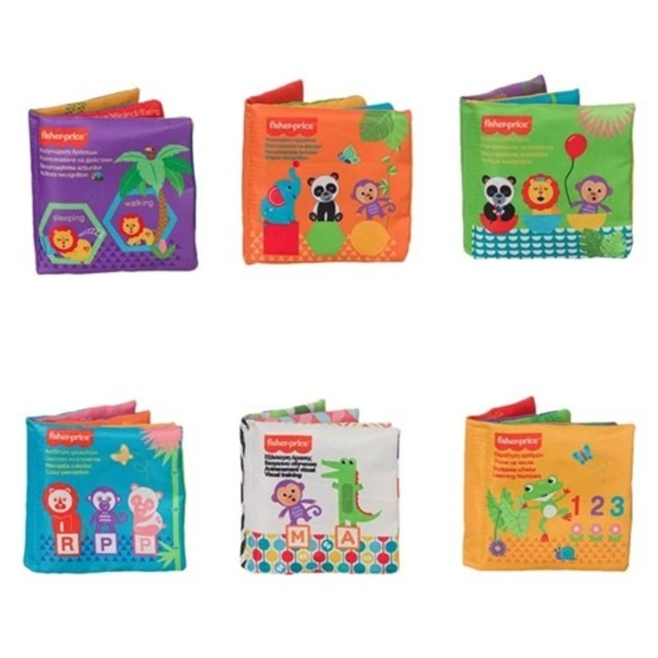 Set 6 carti educative cu activitati, Cu animalute si cifre, Pentru dezvoltarea abilitatilor, Material textil, Multicolor