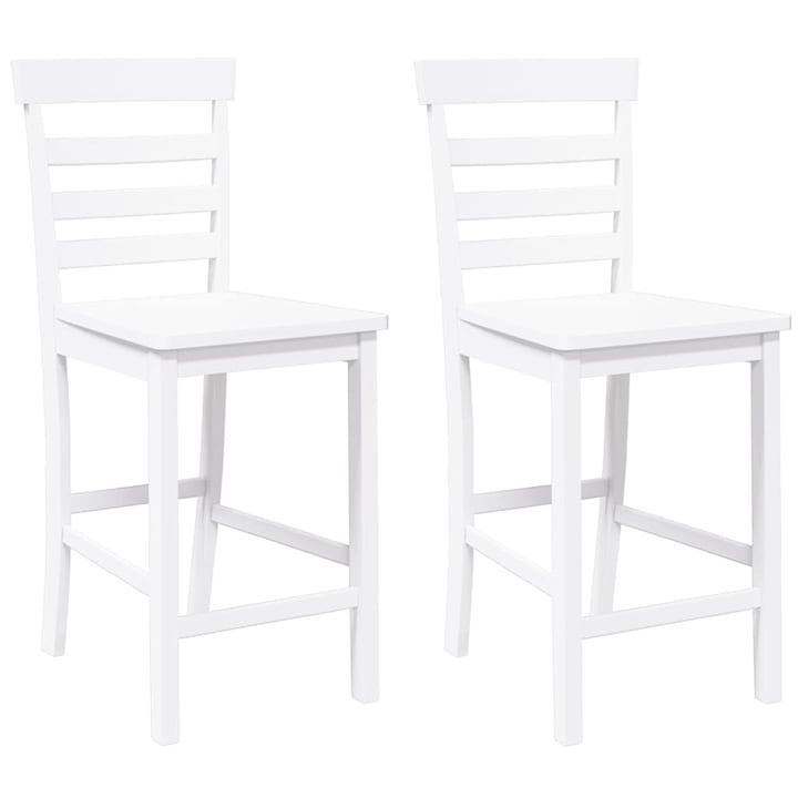 Set scaune de bar vidaXL, 2 buc, din cauciuc din lemn masiv, alb, 11.2 Kg 4102543