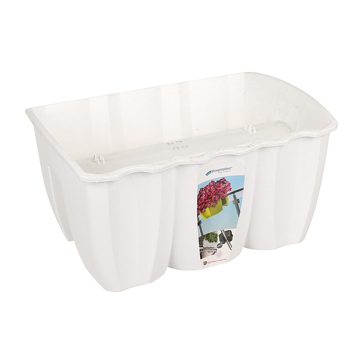 Ghiveci flori Crown, pentru bara balcon, plastic, lungime 40 cm, alb