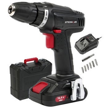 Masina de gaurit si insurubat (bormasina) cu acumulator 14.4V 1.3Ah Li-Ion Steinhaus Start, PRO-CD144B, 20Nm, 550 RPM, mandrina rapida 10mm, 7 accesorii, cutie plastic Masina de gaurit si insurubat (bormasina) cu acumulator 14.4V 1.3Ah Li-Ion Steinhaus Start, PRO-CD144B, 20Nm, 550 RPM, mandrina rapida 10mm, 7 accesorii, cutie plastic