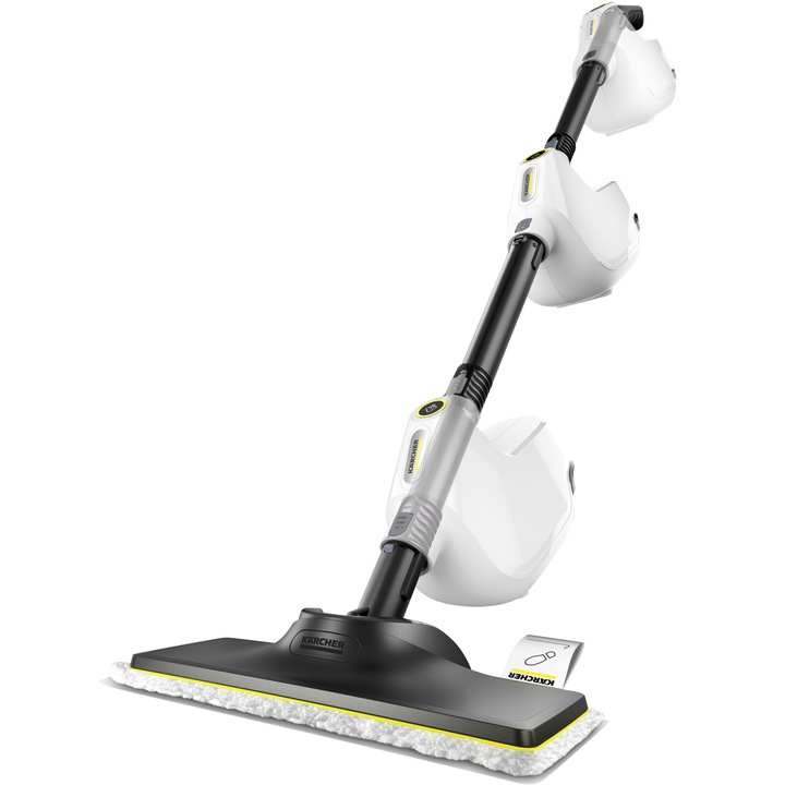 Aparat de curatat cu abur multifunctional Karcher SC 1 Multi & Up, 1300 W, rezervor 200 ml, kit curatare podea, perie de curatare cu laveta, cartus de decalcifiere, 1.516-410.0, alb